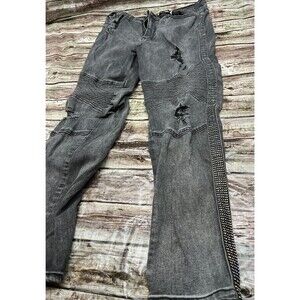 Blue Topic Women's Size 15/16 Distressed Black Jeans With Rhinestone On The Side